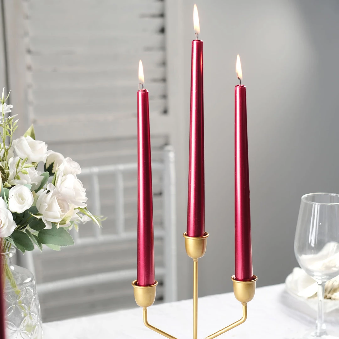 HIER_3820 12 Pack | Metallic Red 10" Premium Wax Taper Candles, Unscented Candlesticks Chargers & Centerpieces 7 HIER_3820 12 Pack | Metallic Red 10" Premium Wax Taper Candles, Unscented Candlesticks Chargers & Centerpieces