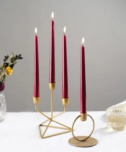 HIER_3820 12 Pack | Metallic Red 10" Premium Wax Taper Candles, Unscented Candlesticks Chargers & Centerpieces