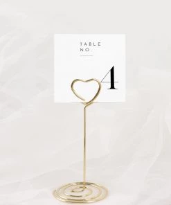 HIER_5170 10 Pack | Gold Metal 3.5" Heart Card Holder Stands, Table Number Stands, Wedding Table Place Card Menu Clips Chargers & Centerpieces