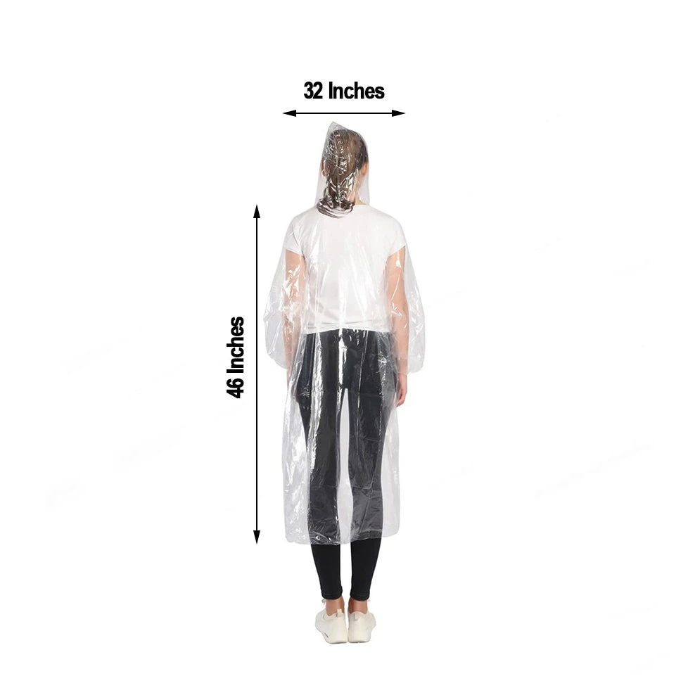 Tableclothsfactory Big Clearance Sale 100% Waterproof Unisex Plastic Raincoat And Hood, One Size Disposable Rain Poncho 3 Tableclothsfactory Big Clearance Sale 100% Waterproof Unisex Plastic Raincoat And Hood, One Size Disposable Rain Poncho