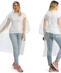 Tableclothsfactory Big Clearance Sale 100% Waterproof Unisex Plastic Raincoat And Hood, One Size Disposable Rain Poncho