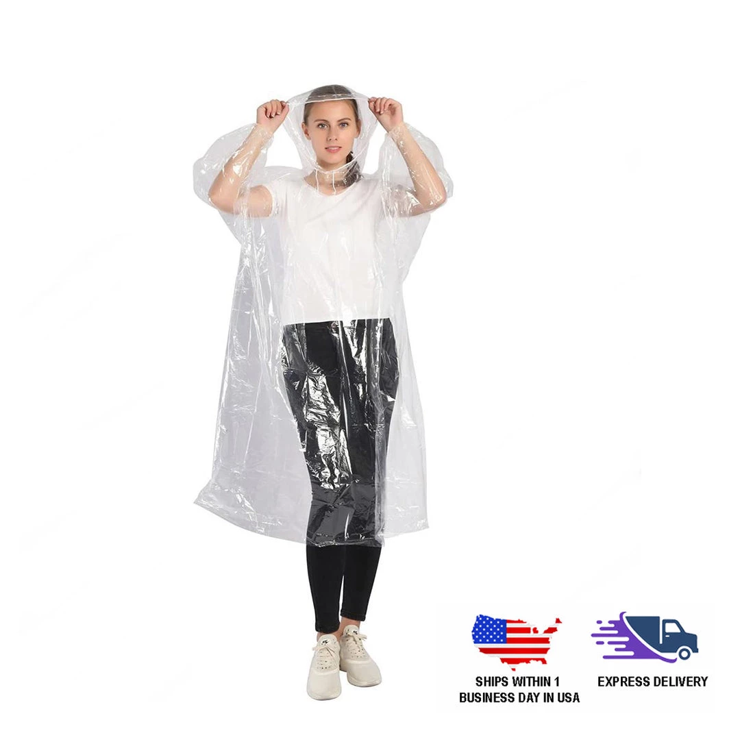 Tableclothsfactory Big Clearance Sale 100% Waterproof Unisex Plastic Raincoat And Hood, One Size Disposable Rain Poncho 1 Tableclothsfactory Big Clearance Sale 100% Waterproof Unisex Plastic Raincoat And Hood, One Size Disposable Rain Poncho