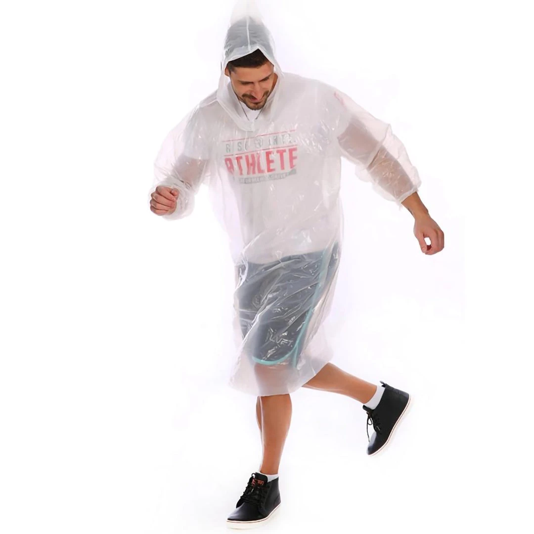 Tableclothsfactory Big Clearance Sale 100% Waterproof Unisex Plastic Raincoat And Hood, One Size Disposable Rain Poncho 6 Tableclothsfactory Big Clearance Sale 100% Waterproof Unisex Plastic Raincoat And Hood, One Size Disposable Rain Poncho