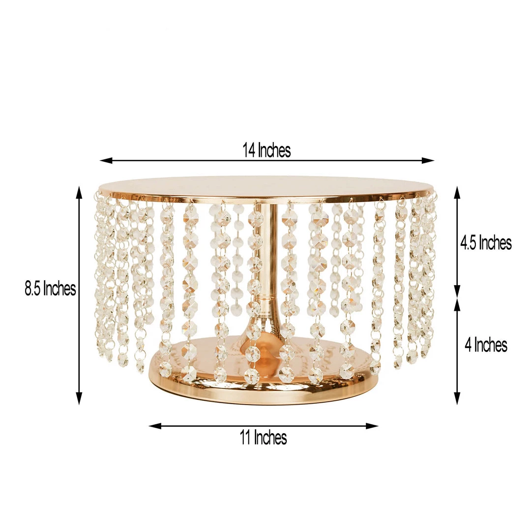 HIER_4110 8" Tall Metallic Gold Cake Stand, Cupcake Dessert Pedestal With 36 Acrylic Crystal Chains 3 HIER_4110 8" Tall Metallic Gold Cake Stand, Cupcake Dessert Pedestal With 36 Acrylic Crystal Chains