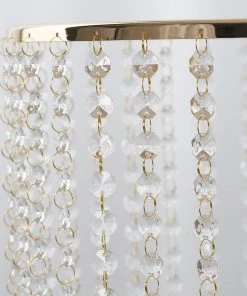 HIER_4110 8" Tall Metallic Gold Cake Stand, Cupcake Dessert Pedestal With 36 Acrylic Crystal Chains 17 HIER_4110 8