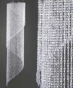 HIER_4400 48" Acrylic Diamond Hanging Spiral Chandelier, Free Standing Centerpiece + Free Stand, Poles & Hanging Chains