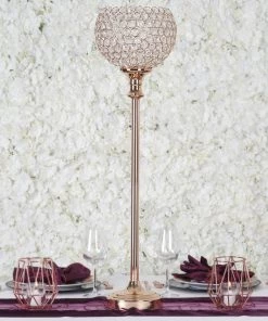 HIER_4310 Chargers & Centerpieces 37" Tall Gold Acrylic Crystal Goblet Votive Candle Holder Centerpiece