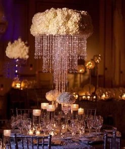 HIER_4400 Chargers & Centerpieces 30" 3-Tier Acrylic Diamond Free Standing Pendant Chandelier Centerpiece Or Hanging Chandelier + Free Stand, Poles & Hanging Chains