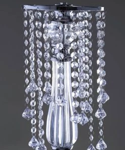 HIER_4400 28" Silver Acryclic Crystal Chain Flower Diamond Pendant Chandelier Stand - Short Strand Chargers & Centerpieces