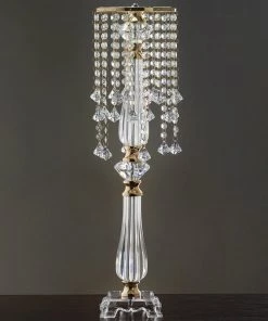 HIER_4400 Chargers & Centerpieces 28" Gold Acrylic Crystal Chain Flower Diamond Pendant Chandelier Stand - Short Strand