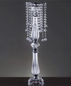 HIER_4400 28" Silver Acryclic Crystal Chain Flower Diamond Pendant Chandelier Stand - Short Strand Chargers & Centerpieces