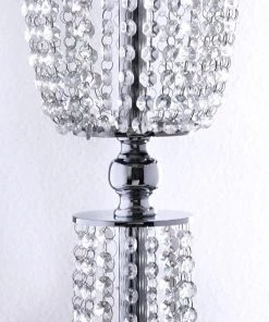 HIER_4400 Chargers & Centerpieces 32" Silver Acrylic Crystal Pendant Chain Hourglass Chandelier Stand