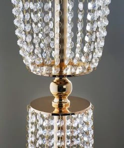 HIER_4400 32" Gold Acrylic Crystal Pendant Chain Hourglass Chandelier Stand Chargers & Centerpieces