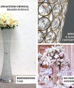 HIER_4400 24" Metallic Gold & Crystal Beaded Hurricane Floral Vase Centerpiece Chargers & Centerpieces 13 HIER_4400 24