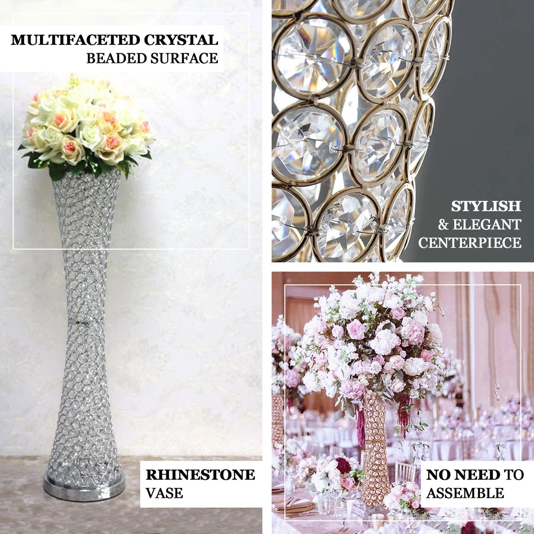 HIER_4400 24" White Metal & Crystal Beaded Hurricane Floral Vase Centerpiece Chargers & Centerpieces 4 HIER_4400 24" White Metal & Crystal Beaded Hurricane Floral Vase Centerpiece Chargers & Centerpieces