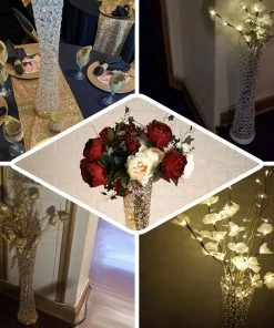 HIER_4400 24" White Metal & Crystal Beaded Hurricane Floral Vase Centerpiece Chargers & Centerpieces 14 HIER_4400 24