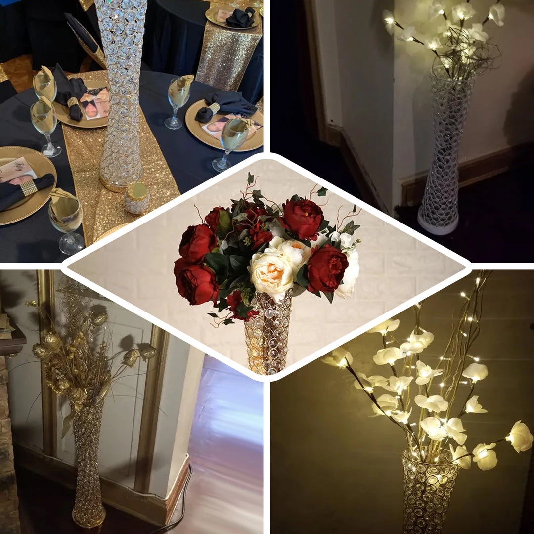 HIER_4400 24" White Metal & Crystal Beaded Hurricane Floral Vase Centerpiece Chargers & Centerpieces 5 HIER_4400 24" White Metal & Crystal Beaded Hurricane Floral Vase Centerpiece Chargers & Centerpieces