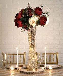 HIER_4400 24" Metallic Gold & Crystal Beaded Hurricane Floral Vase Centerpiece Chargers & Centerpieces 16 HIER_4400 24