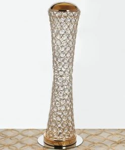 HIER_4400 24" Metallic Gold & Crystal Beaded Hurricane Floral Vase Centerpiece Chargers & Centerpieces 15 HIER_4400 24