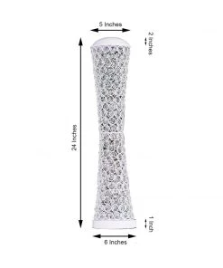 HIER_4400 24" White Metal & Crystal Beaded Hurricane Floral Vase Centerpiece Chargers & Centerpieces 12 HIER_4400 24