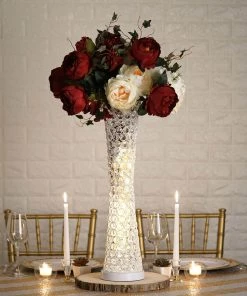 HIER_4400 24" White Metal & Crystal Beaded Hurricane Floral Vase Centerpiece Chargers & Centerpieces 16 HIER_4400 24