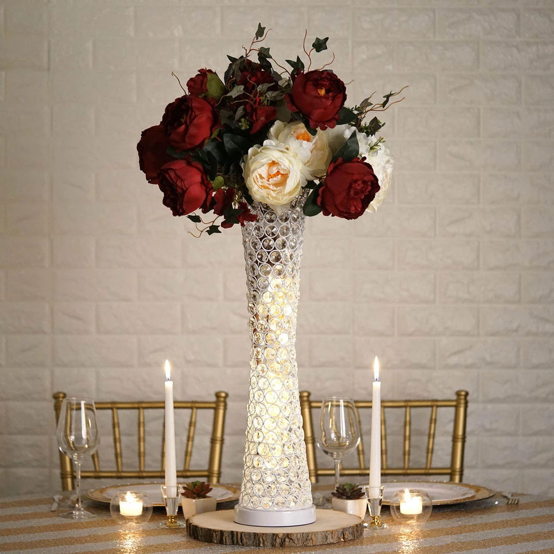 HIER_4400 24" White Metal & Crystal Beaded Hurricane Floral Vase Centerpiece Chargers & Centerpieces 7 HIER_4400 24" White Metal & Crystal Beaded Hurricane Floral Vase Centerpiece Chargers & Centerpieces
