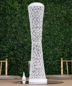 HIER_4400 24" White Metal & Crystal Beaded Hurricane Floral Vase Centerpiece Chargers & Centerpieces 15 HIER_4400 24