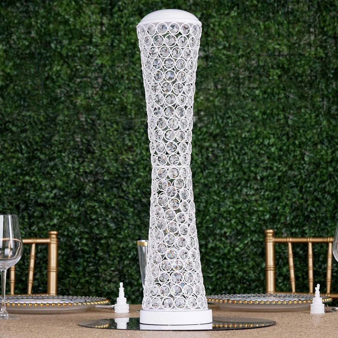 HIER_4400 24" White Metal & Crystal Beaded Hurricane Floral Vase Centerpiece Chargers & Centerpieces 6 HIER_4400 24" White Metal & Crystal Beaded Hurricane Floral Vase Centerpiece Chargers & Centerpieces