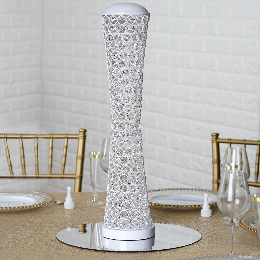HIER_4400 24" White Metal & Crystal Beaded Hurricane Floral Vase Centerpiece Chargers & Centerpieces 8 HIER_4400 24" White Metal & Crystal Beaded Hurricane Floral Vase Centerpiece Chargers & Centerpieces