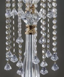 HIER_4400 Chargers & Centerpieces 28" Tall Gold Hanging Crystal Teardrops Chandelier Stand Centerpiece