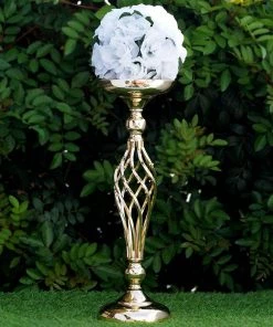 HIER_4310 2 Pack | 23" Gold Reversible Votive Candle Holder Set Flower Ball Pedestal Stand