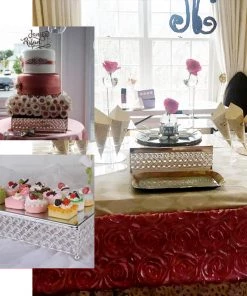 HIER_4110 14” Silver Square Crystal Beaded Metal Cake Stand, Dessert Pedestal 11 HIER_4110 14” Silver Square Crystal Beaded Metal Cake Stand, Dessert Pedestal