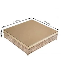 HIER_4110 14” Gold Square Crystal Beaded Metal Cake Stand, Dessert Pedestal 8 HIER_4110 14” Gold Square Crystal Beaded Metal Cake Stand, Dessert Pedestal