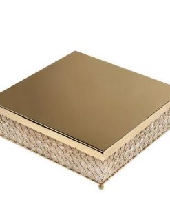 HIER_4110 14” Gold Square Crystal Beaded Metal Cake Stand, Dessert Pedestal 11 HIER_4110 14” Gold Square Crystal Beaded Metal Cake Stand, Dessert Pedestal