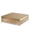 HIER_4110 14” Gold Square Crystal Beaded Metal Cake Stand, Dessert Pedestal