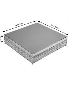 HIER_4110 14” Silver Square Crystal Beaded Metal Cake Stand, Dessert Pedestal 9 HIER_4110 14” Silver Square Crystal Beaded Metal Cake Stand, Dessert Pedestal