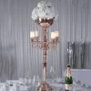 HIER_4340 33" Blush/Rose Gold Metal 4 Arm Candelabra Votive Candle Holder, Flower Vase Bowl Chargers & Centerpieces