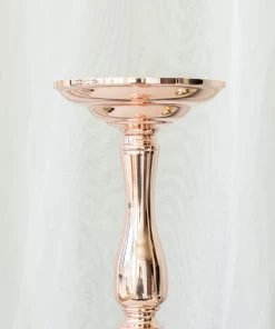 HIER_4400 2 Pack | 19" Tall Blush/Rose Gold Metal Flower Vase, Candle Holder Set - Reversible Chargers & Centerpieces