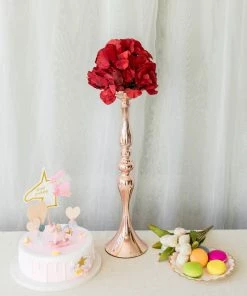 HIER_4400 2 Pack | 19" Tall Blush/Rose Gold Metal Flower Vase, Candle Holder Set - Reversible Chargers & Centerpieces