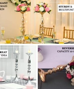 HIER_4400 Chargers & Centerpieces 2 Pack | 19" Tall Silver Metal Flower Vase, Reversible Candle Holders 11 HIER_4400 Chargers & Centerpieces 2 Pack | 19