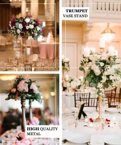 HIER_4400 2 Pack | 19" Tall Gold Metal Flower Vase, Reversible Candle Holder Set 11 HIER_4400 2 Pack | 19