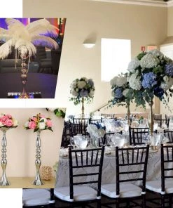 HIER_4400 Chargers & Centerpieces 2 Pack | 19" Tall Silver Metal Flower Vase, Reversible Candle Holders 12 HIER_4400 Chargers & Centerpieces 2 Pack | 19