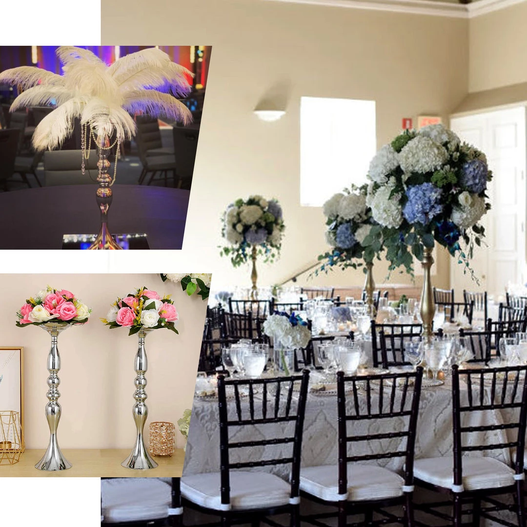 HIER_4400 Chargers & Centerpieces 2 Pack | 19" Tall Silver Metal Flower Vase, Reversible Candle Holders 5 HIER_4400 Chargers & Centerpieces 2 Pack | 19" Tall Silver Metal Flower Vase, Reversible Candle Holders