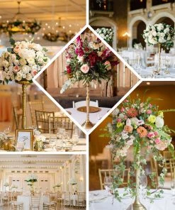 HIER_4400 2 Pack | 19" Tall Gold Metal Flower Vase, Reversible Candle Holder Set 12 HIER_4400 2 Pack | 19