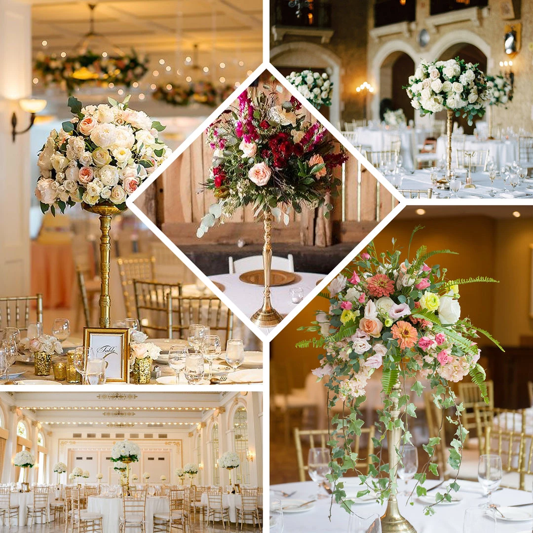 HIER_4400 2 Pack | 19" Tall Gold Metal Flower Vase, Reversible Candle Holder Set 5 HIER_4400 2 Pack | 19" Tall Gold Metal Flower Vase, Reversible Candle Holder Set