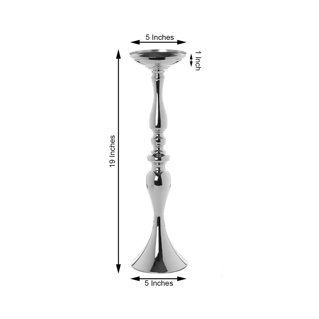 HIER_4400 Chargers & Centerpieces 2 Pack | 19" Tall Silver Metal Flower Vase, Reversible Candle Holders 3 HIER_4400 Chargers & Centerpieces 2 Pack | 19" Tall Silver Metal Flower Vase, Reversible Candle Holders