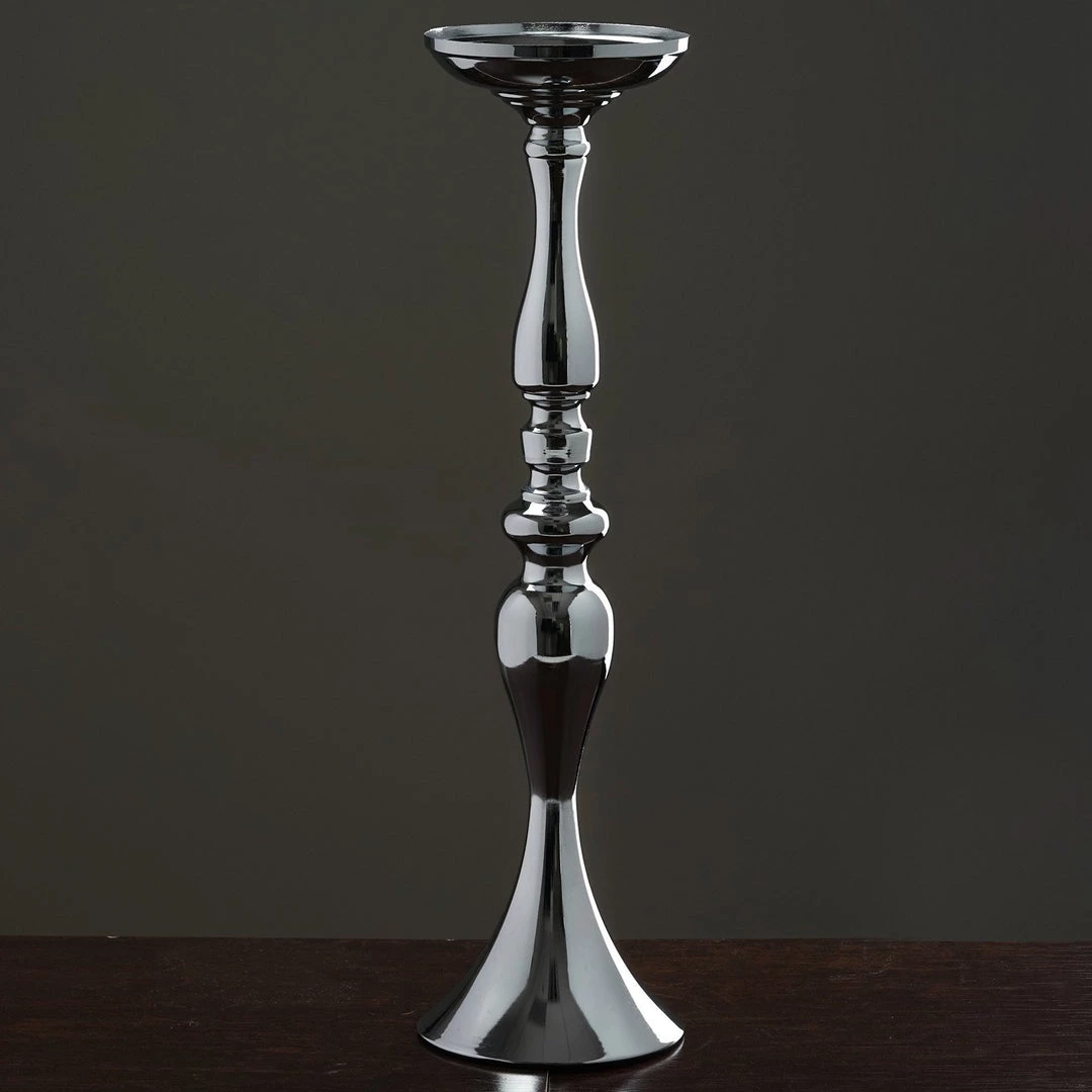 HIER_4400 Chargers & Centerpieces 2 Pack | 19" Tall Silver Metal Flower Vase, Reversible Candle Holders 7 HIER_4400 Chargers & Centerpieces 2 Pack | 19" Tall Silver Metal Flower Vase, Reversible Candle Holders