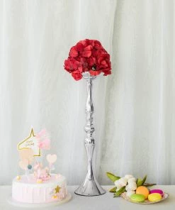 HIER_4400 Chargers & Centerpieces 2 Pack | 19" Tall Silver Metal Flower Vase, Reversible Candle Holders