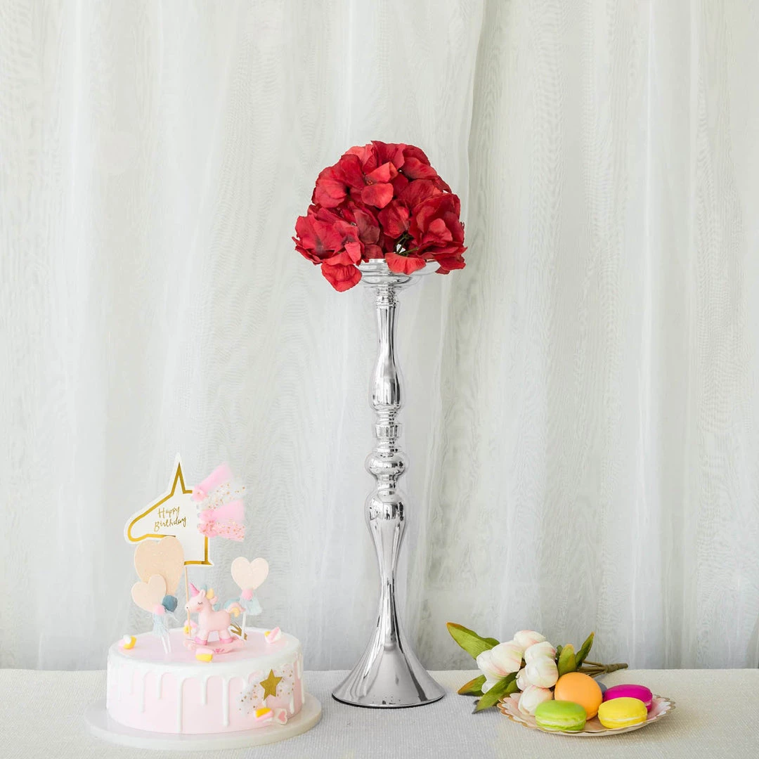 HIER_4400 Chargers & Centerpieces 2 Pack | 19" Tall Silver Metal Flower Vase, Reversible Candle Holders 1 HIER_4400 Chargers & Centerpieces 2 Pack | 19" Tall Silver Metal Flower Vase, Reversible Candle Holders