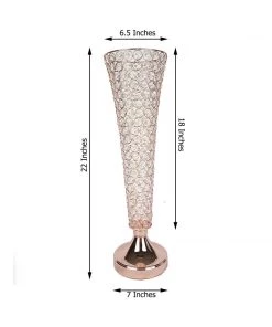 HIER_4400 2 Pack | Blush/Rose Gold 22” Tall Crystal Beaded Trumpet Vase Set, Table Centerpiece